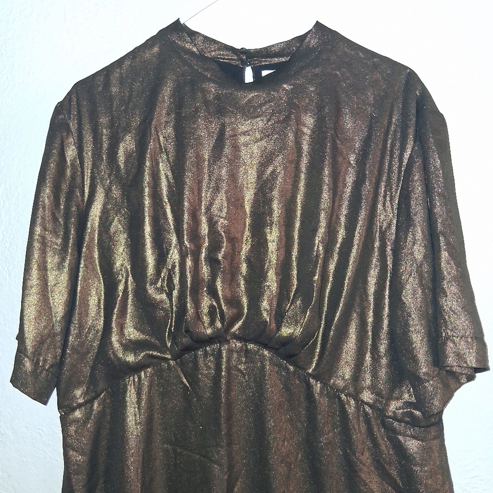 Emily And Fin Shake And Shimmer A Line Mini Dress Gold Metallic XXL - Picture 3 of 8